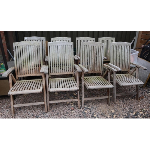 453 - Set of 8 good quality teak folding garden chairs