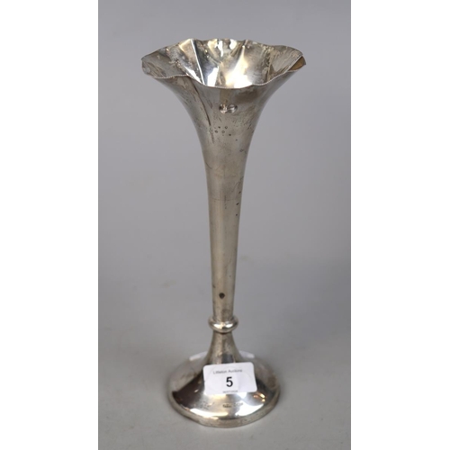 5 - Hallmarked silver fluted vase A/F Sheffield 1907