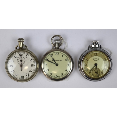 75 - 1 Service Army service WW2 pocket watch, plus WW2 Cuprel stopwatch in Dennison case plus 1940's 'Sho... 