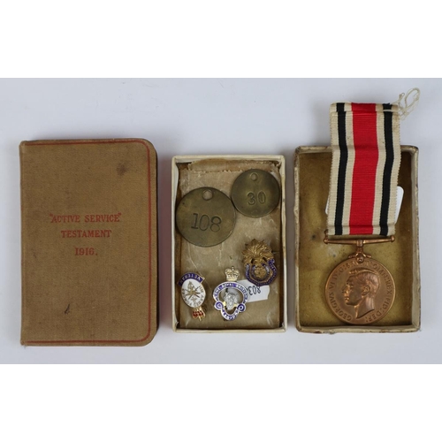 91 - Cap badges, medal and vintage Old Testament 1916