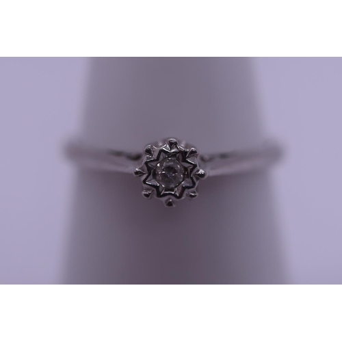 12 - White gold and diamond solitaire ring - Size N