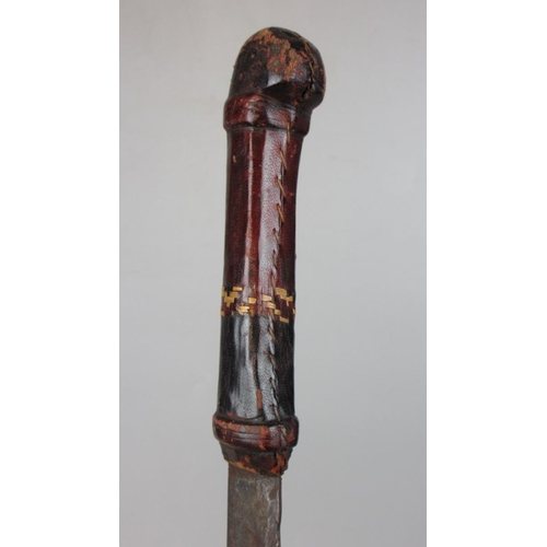 149 - Mandinka tribal machete and knife from Mali, with leather and animal fur sheaths.