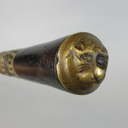 158 - Victorian gentleman's ebonised with bone inlay, single edged swordstick