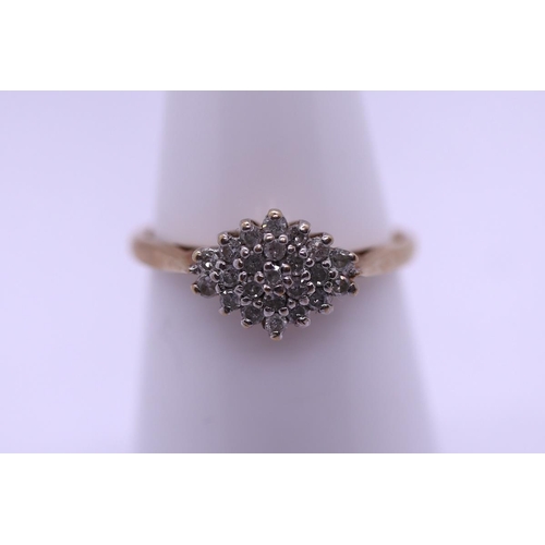 22 - 9ct gold diamond cluster ring - Size M½