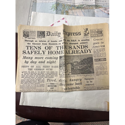 264 - Original world war II newspapers together with RAF and England maps