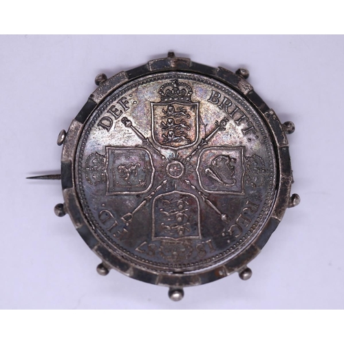 35 - Victorian silver mounted coin brooch