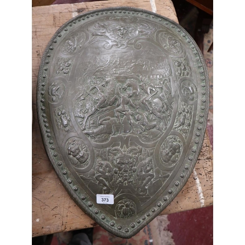 373 - Shield together with a wall plaque - Shield approx 45cm x 61cm  plaque approx diameter 44cm