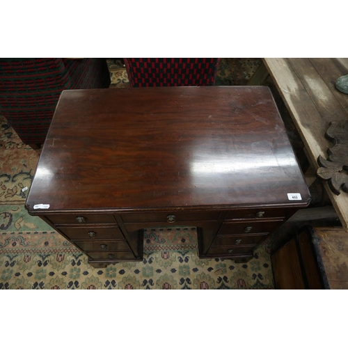 402 - Mahogany kneehole desk - Approx size: L: 82cm W: 51cm H: 75cm