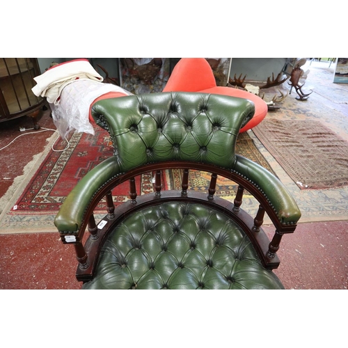 408 - Green leather chesterfield office chair