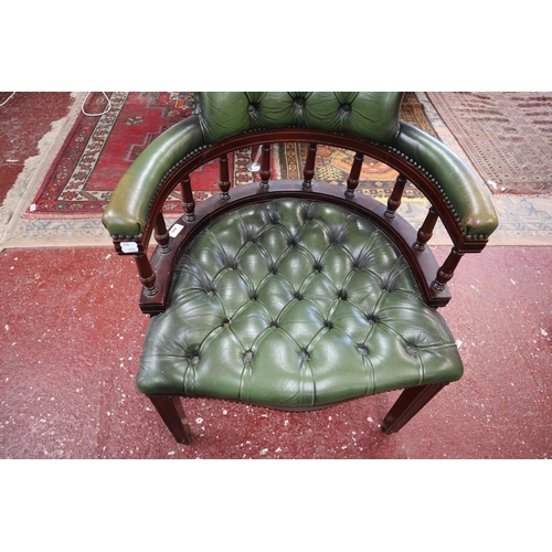 408 - Green leather chesterfield office chair