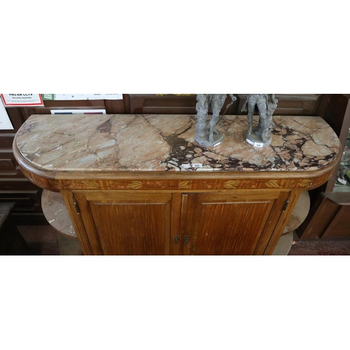425 - Satin wood marble topped cabinet with inlaid frieze - Approx size: W: 160cm D: 45cm H: 101cm