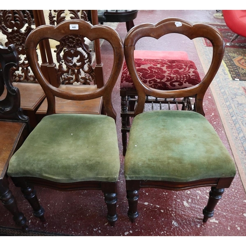 440 - 2 upholstered balloon back chairs together with a shield back chair