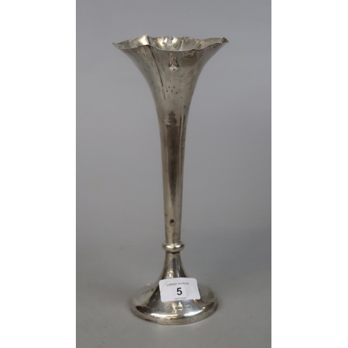 5 - Hallmarked silver fluted vase A/F Sheffield 1907