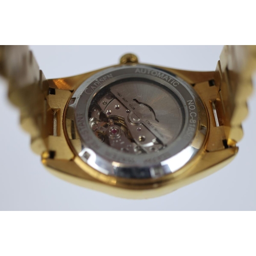 80 - Cadisen C8185G - Gold day-date/champagne dial/Miyota 8185 automatic movement with spare bracelet lin... 