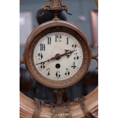 395 - Garniture clock & 2 candelabra - Hippo tusks - Approx height: 52cm