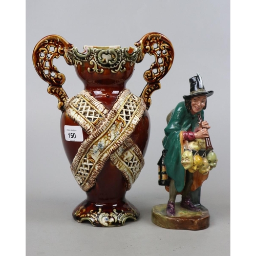 150 - Early Doulton and Co mask seller together with a Majolica vase