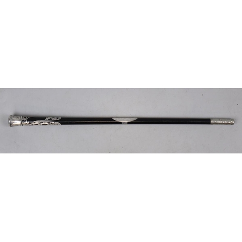 170 - 1886 Orchestra conductor's ebonised baton with engraved white metal finial, ferrule and presentation... 