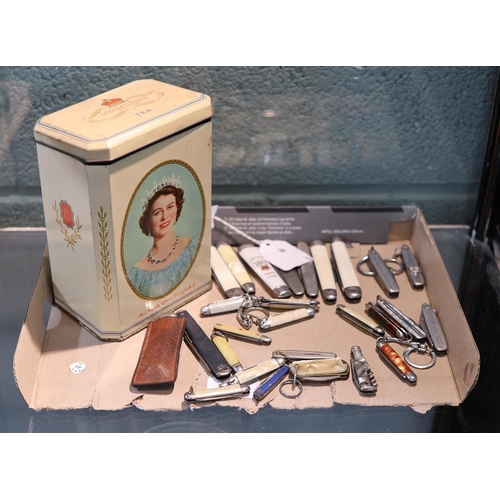 174 - Queen Elizabeth 1953 Coronation tin containing collection of 1950's Richards of Sheffield pocket pen... 