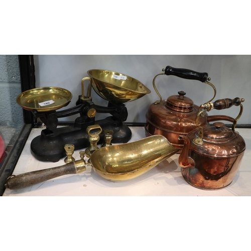 180 - Copper kettles together with scales