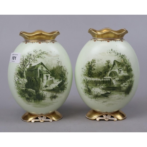 181 - Pair of hand painted Coalport vases decorated with images of water mills - Approx height 19cm