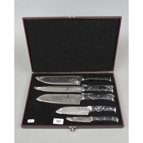 189 - Set of Damascus steel chefs knives by Kyoto