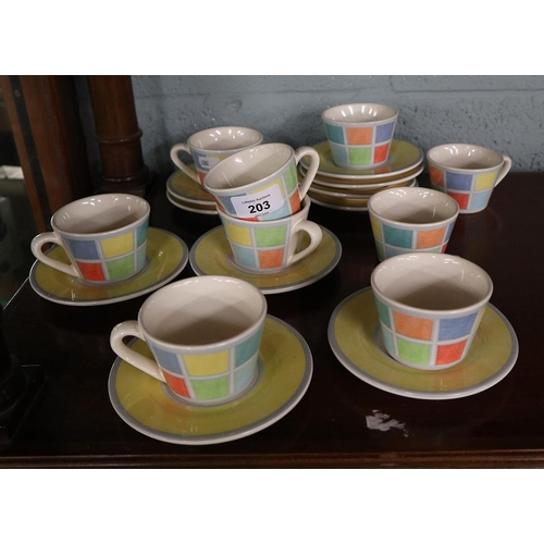 203 - Collection of Villeroy & Boch twist-alea faience coffee cups & saucers