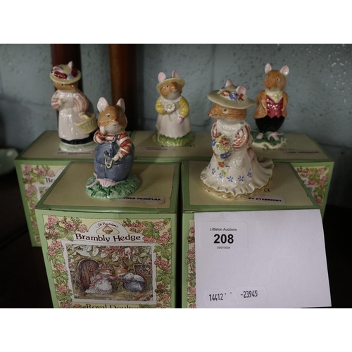 208 - 5 Royal Doulton Bramley Hedge figures in original boxes - Lord, Lady and Primrose wood mouse, Poppy ... 