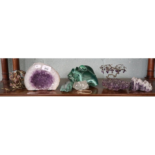 213 - Collection of geodes to include amethyst and malacite
