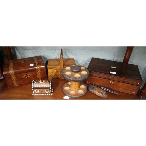 217 - Collection of wooden items to include writting slope, jewellery box etc