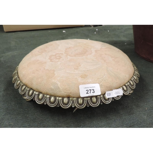 273 - Antique upholstered footstool with kite mark to base