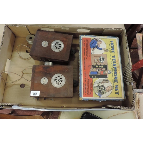 290 - 1930's toy home telephone set with its original box
