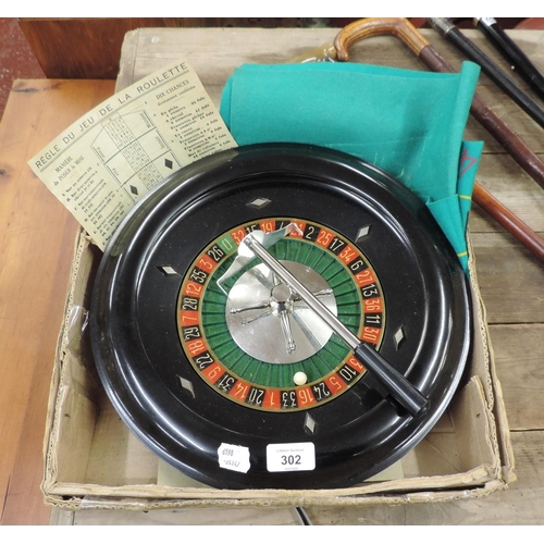 302 - Vintage French roulette wheel & felt set