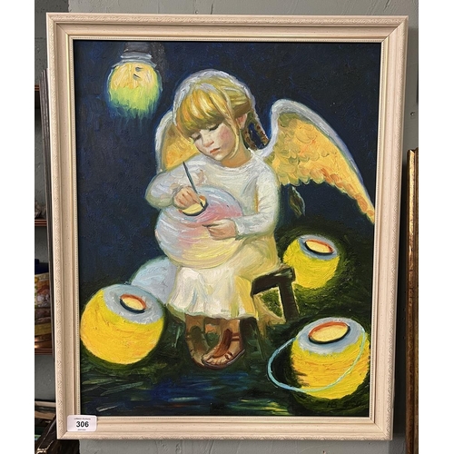 306 - Oil on canvas 'Angel' - IS: 38cm x 49cm
