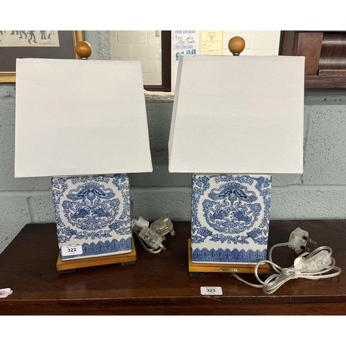 322 - Pair of blue and white china table lamps