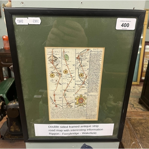 400 - Maps - Double sided framed antique strip road maps with interesting information. Rippon - Ferrybridg... 
