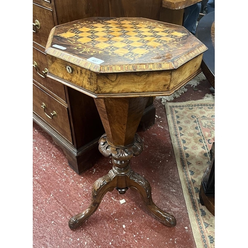 407 - Victorian inlaid sewing table - Approx height: 75cm