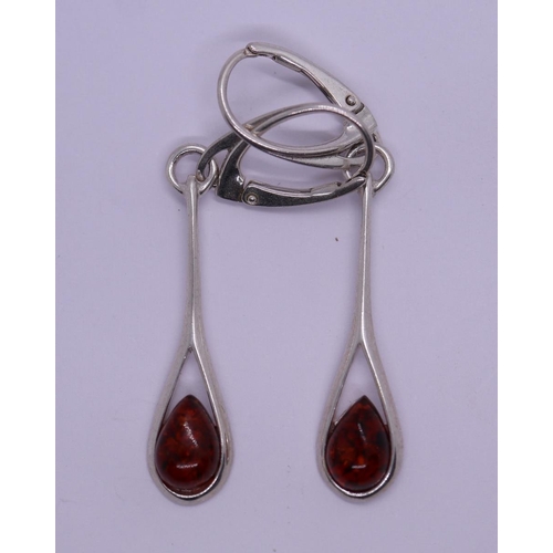 44 - Pair of silver and amber earrings