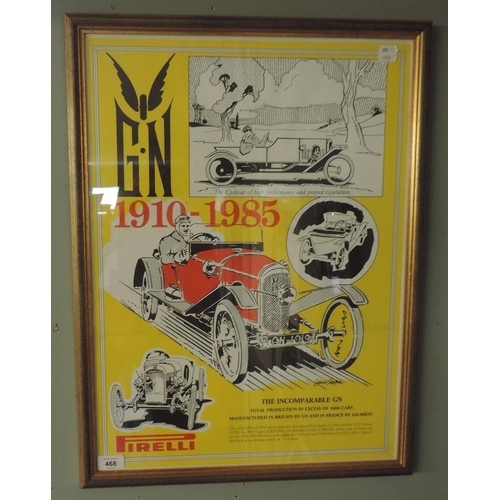 468 - Original G.G motor cars 1910-1985 framed poster - IS: 44cm x 60cm