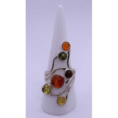 47 - Silver and amber ring - Size Q