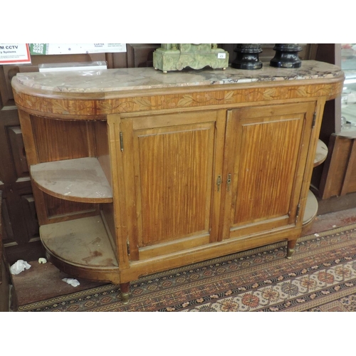 478 - Satin wood marble topped cabinet with inlaid frieze - Approx size: W: 160cm D: 45cm H: 101cm