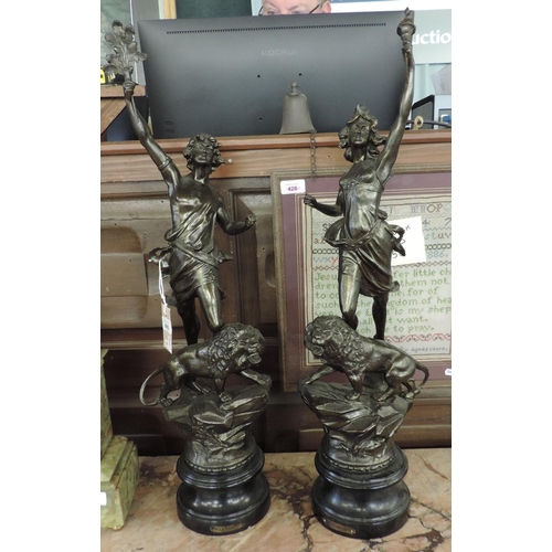 480 - A fine pair of early 20th C. Art Deco French patinated spelter figurines, 'La Force' and 'Le Pouvoir... 