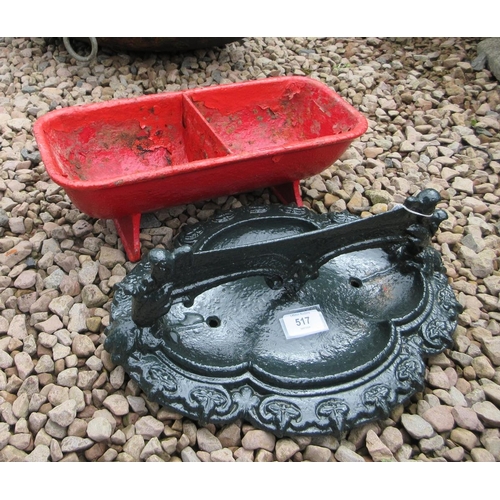 517 - Decorative cast iron boot scraper together with a small cast iron trough