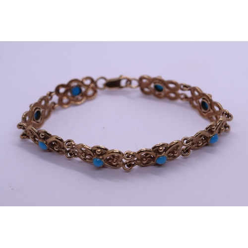 58 - 9ct gold turquoise set bracelet - 14.4g