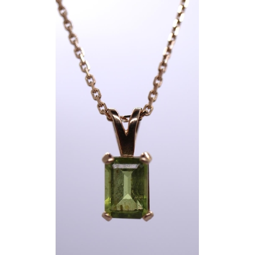 60 - 9ct gold trace chain with green stone set gold pendant