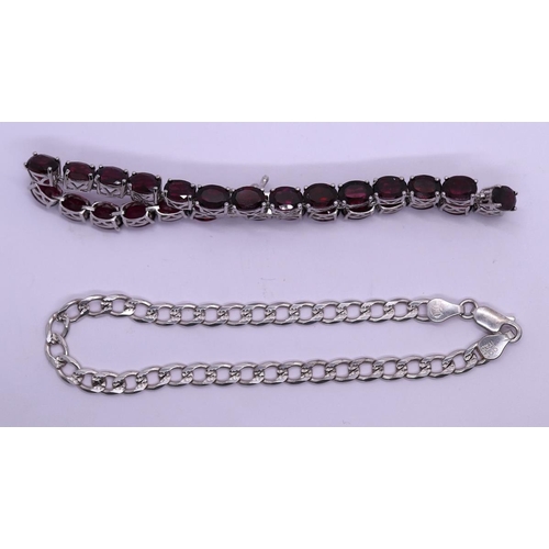 65 - Silver gem set bracelet with a silver chain bracelet