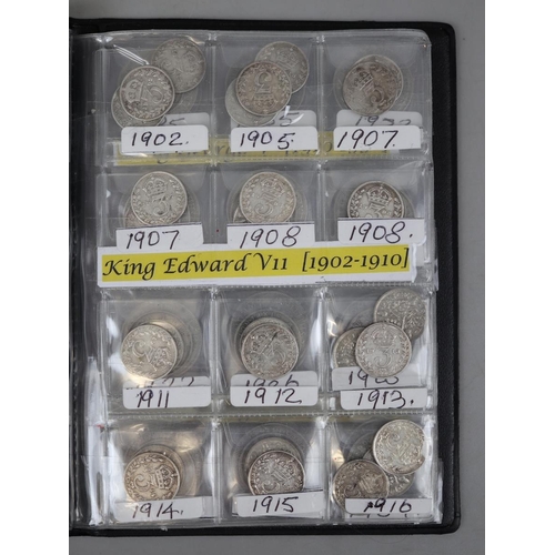 106 - Collection of silver coins to include three pences and shillings 1885-1941