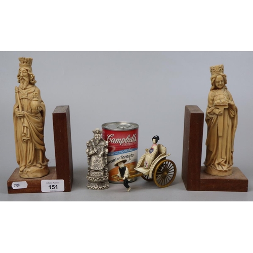 151 - Ecclesiastical bookends with vintage Japanese items