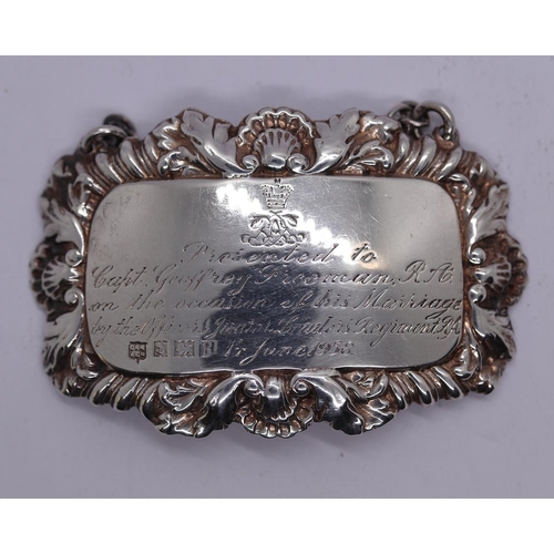 2 - Hallmarked silver nurse buckle, B'ham hallmark and silver sherry decanter label - Approx weight 49g