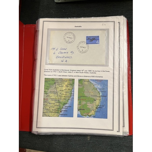 243 - Stamps - Album of approx 38 covers/cards with travelling post office cancels and maps of routes take... 