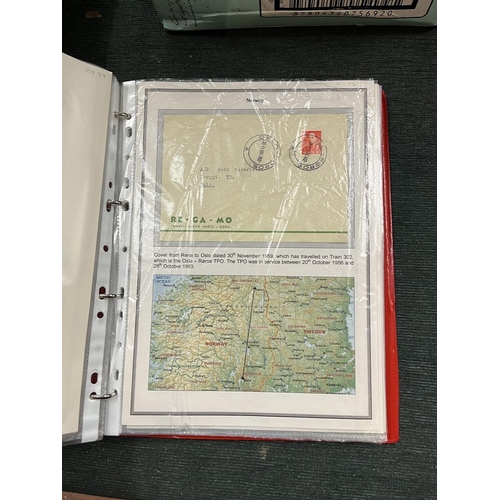 243 - Stamps - Album of approx 38 covers/cards with travelling post office cancels and maps of routes take... 